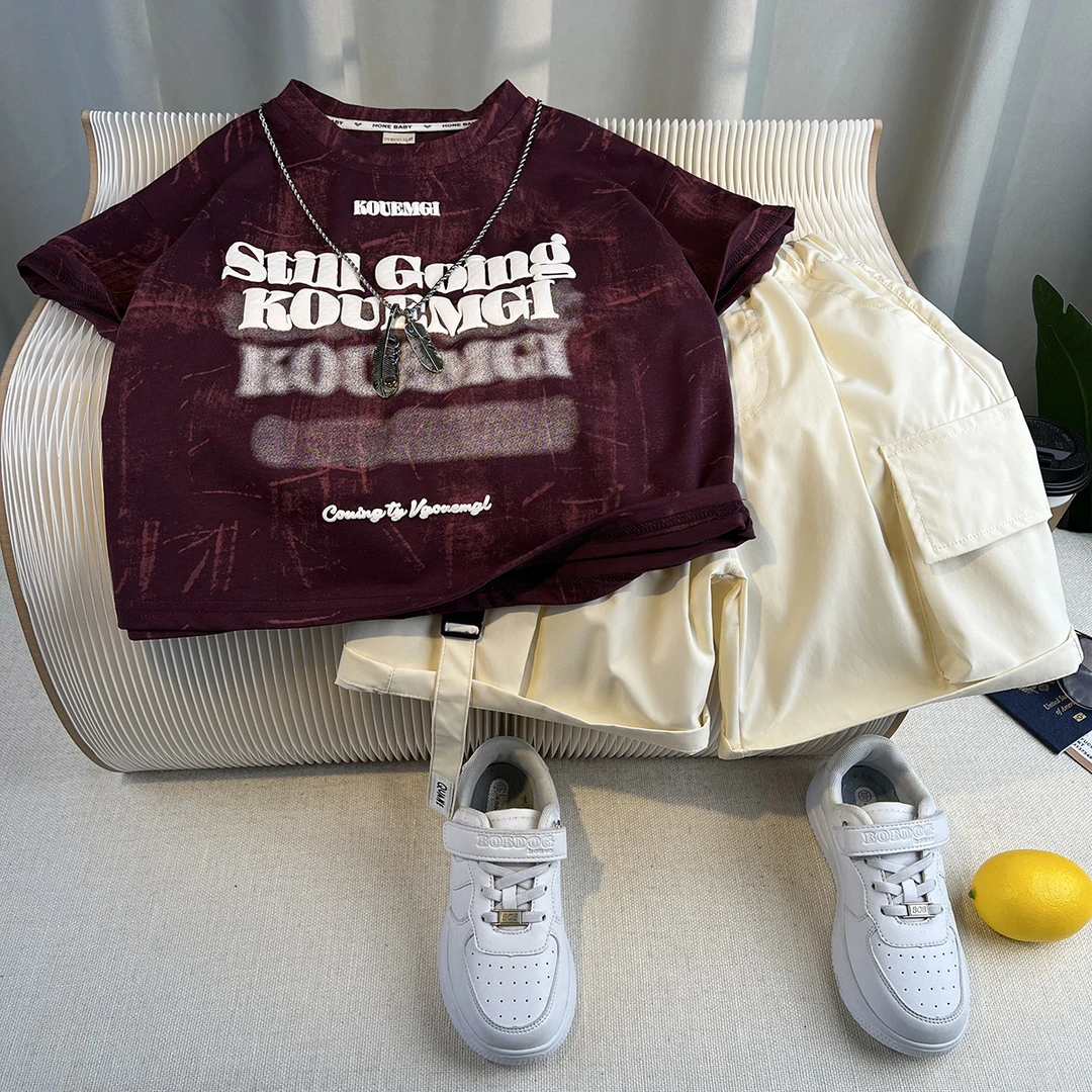 韩版男童夏装套装2025新款帅气3宝宝6岁儿童纯棉短袖工装裤两件套