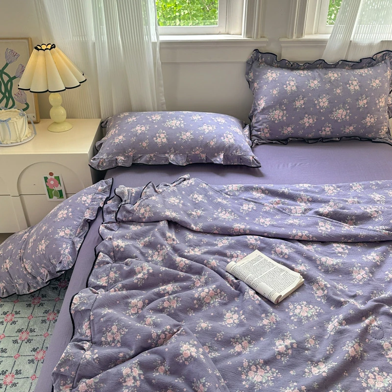 水星家纺适用通用工艺舒适柔软褶皱高级优雅夏凉被四件套夏季双层