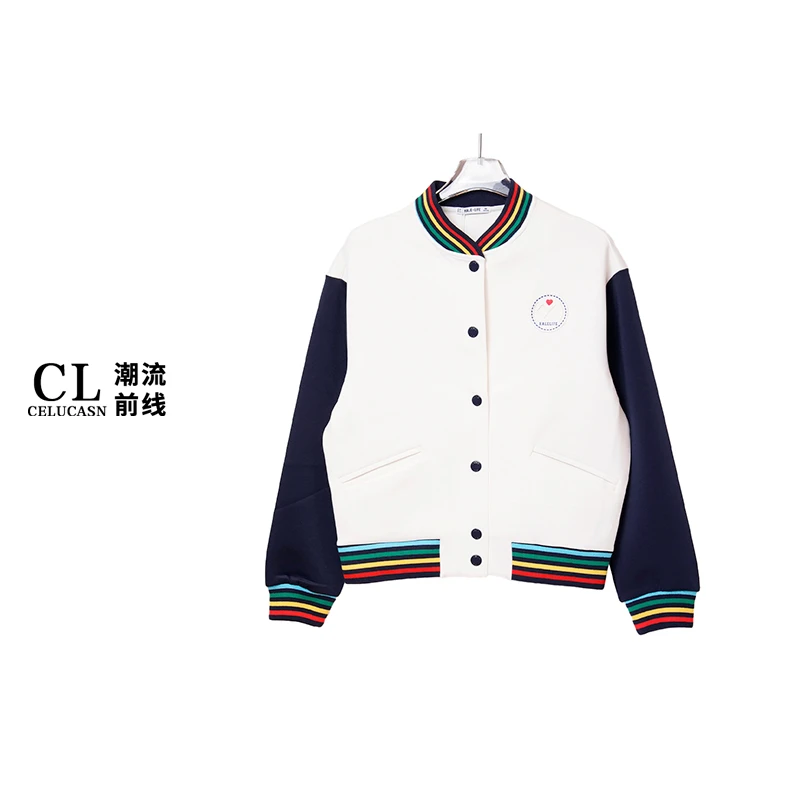 H7BIZ046#秋季薄绒POLO领撞色线条针织潮酷上衣外套