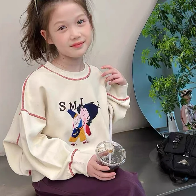 无骨女童长袖卫衣宽松儿童洋气韩版上衣小女孩衣服大童童装