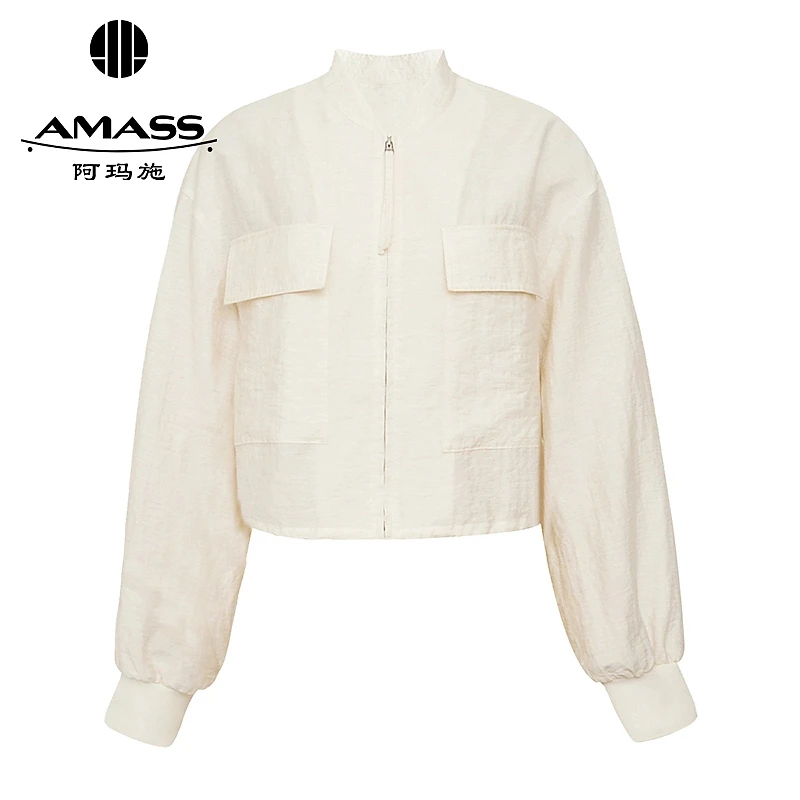 阿玛施AMASS 品质女装经典百搭气质复古轻盈条纹短款薄外套540014