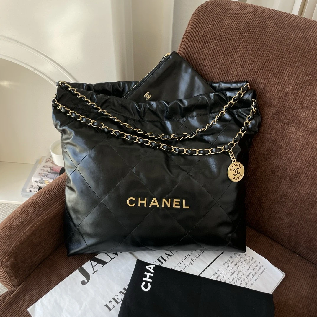 99新 Chanel/香奈儿 22bag黑金中号99新全套带票CG8-0315
