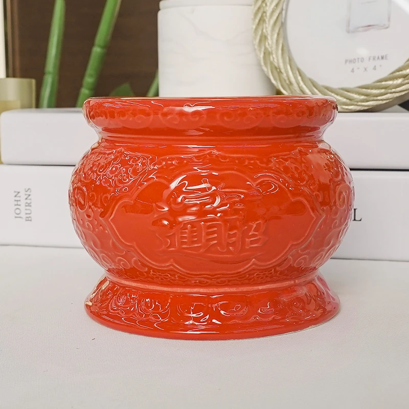 NGRI英格丽 「招财进宝盅」红色浮雕纹小花插盅子