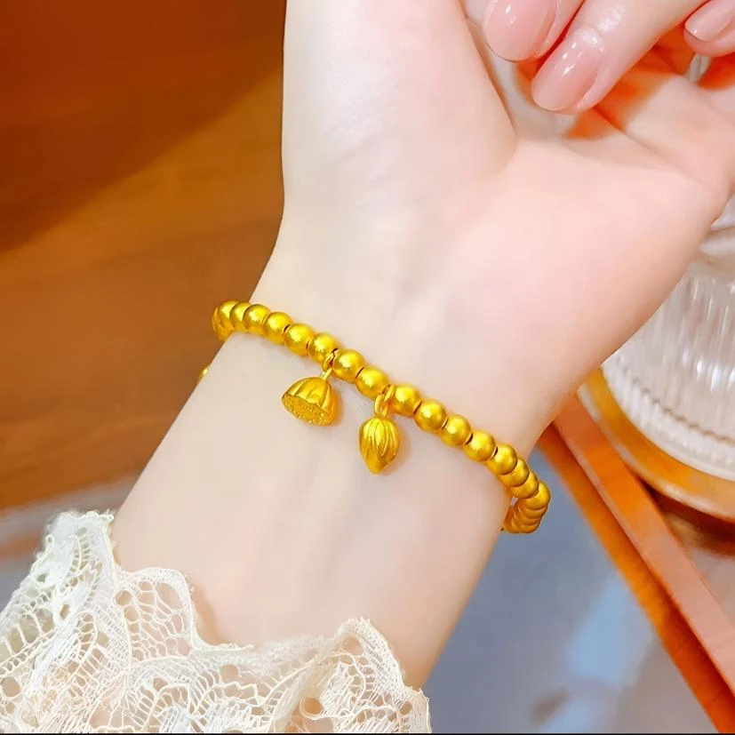 铜合金手链 镀K金古法莲蓬两世欢手链女精美简约首饰百搭时尚优雅