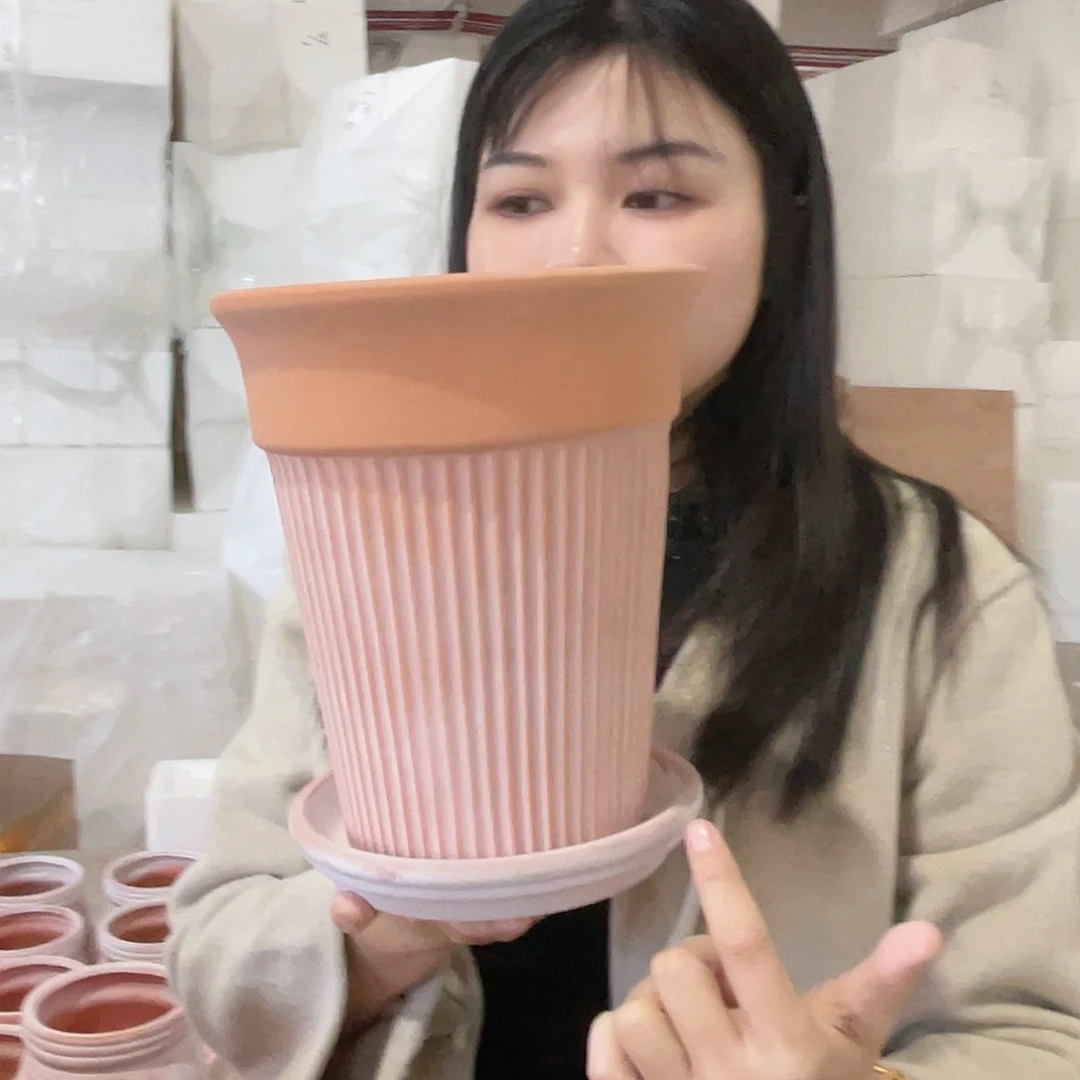 红陶带拖复古竖纹18-21高脚