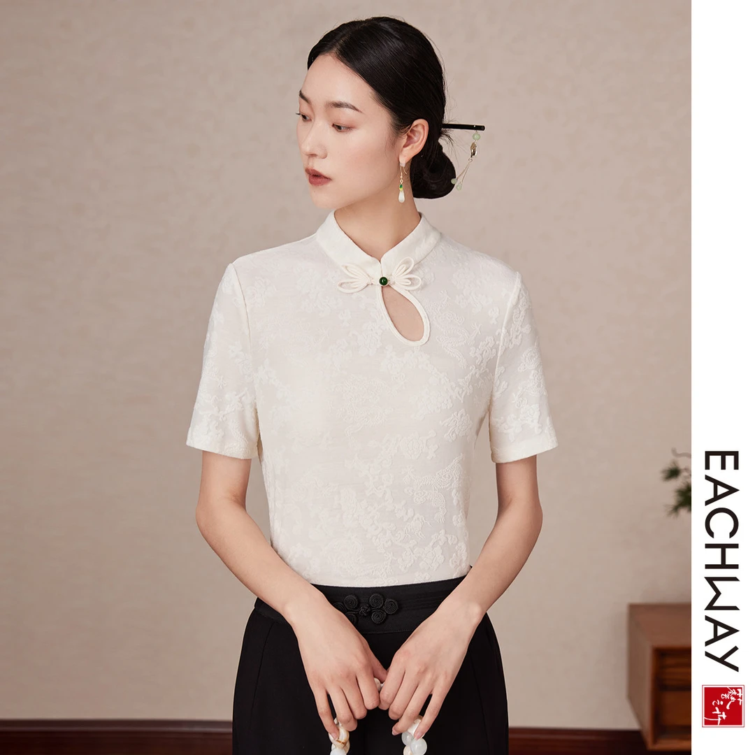 1M42D3141922国风新中式针织衫2024夏季复古薄款淡雅短袖女