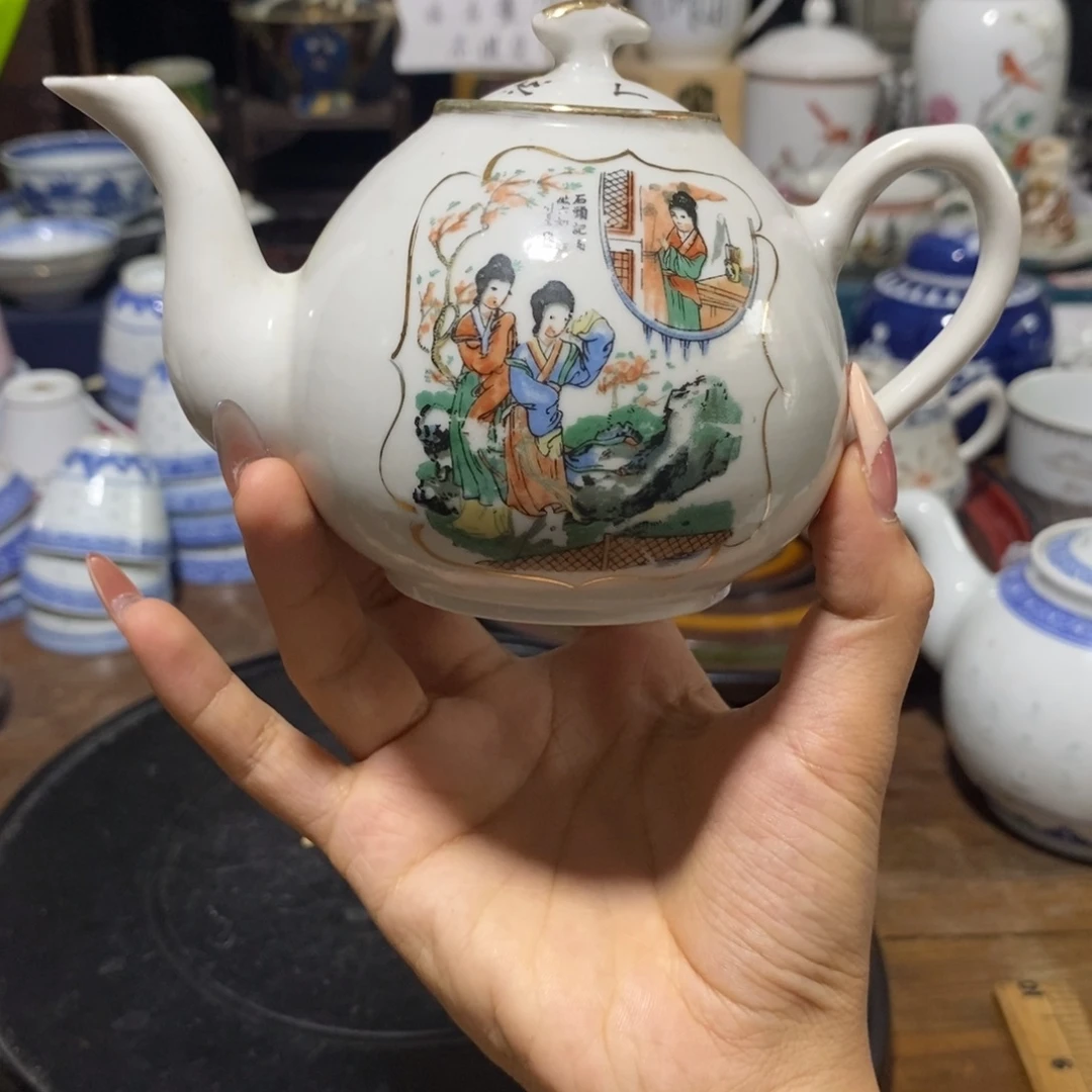 摆件柴窑手工贴花梨形壶