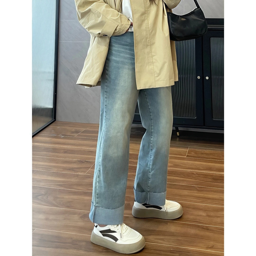 灰烬无响 / 重工砂洗九分弹力牛仔裤11833花契200斤胖mm简约洋气