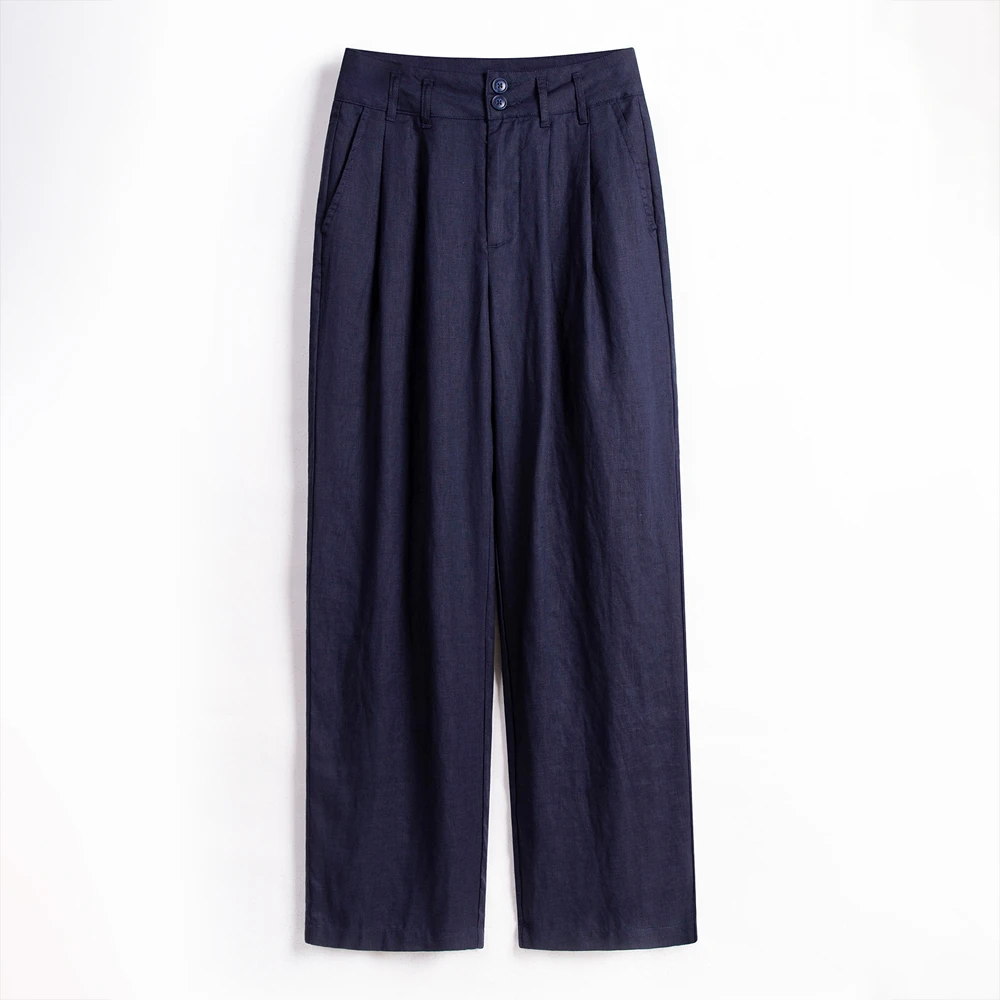 100%亚麻-夏季薄款透气阔腿裤女2025新款亚麻裤子宽松高腰时尚