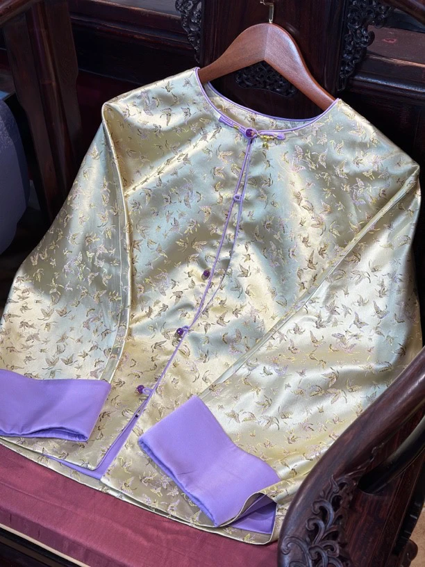 『如初见』25早春原创新款宋锦复古提花手工盘扣撞色翻袖上衣外套