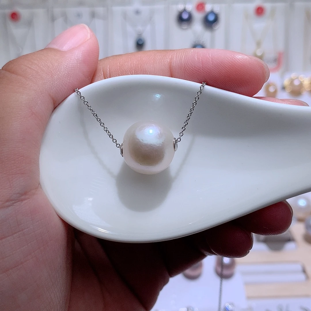 吊坠(赠链)银S925镶嵌淡水珍珠CC有瑕疵14.2mm