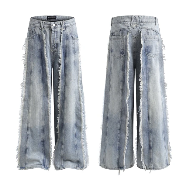 pp菠萝志——美式高街小众设计带边裙拼接水洗宽松直筒裤