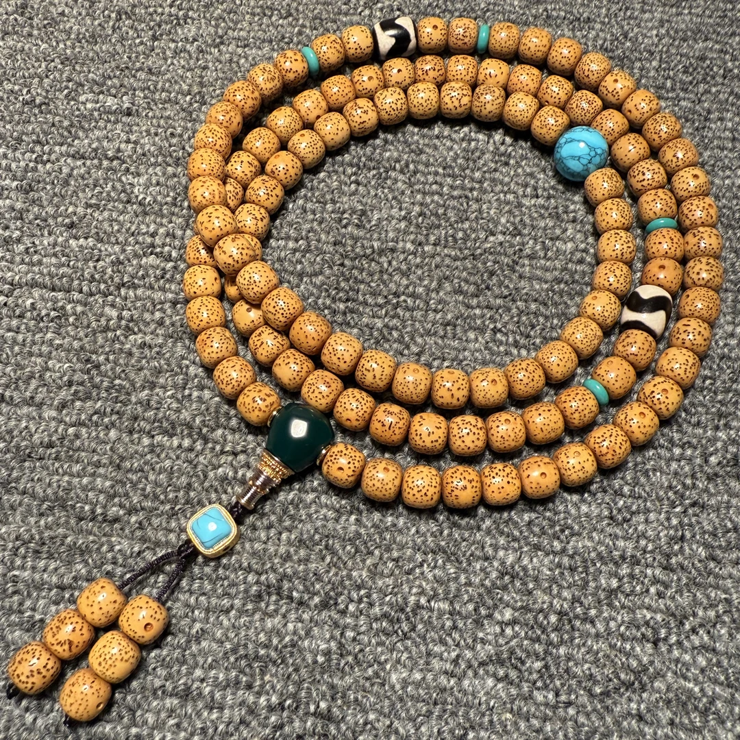 海南鸡油黄籽自然氧化念珠桶珠星月菩提脖挂10×9mm±