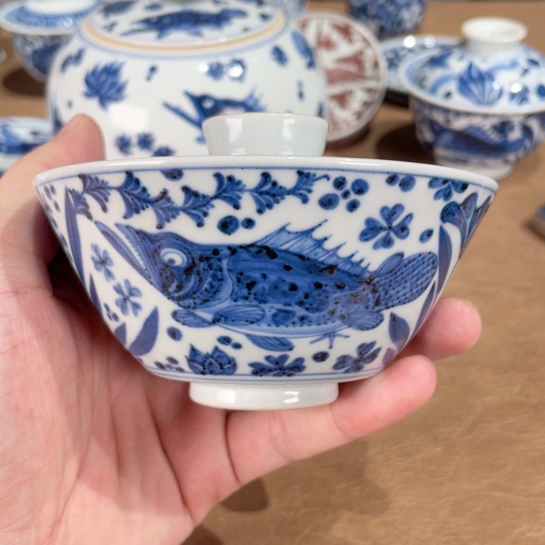 杯L****5古蓝堂制鱼藻盖碗