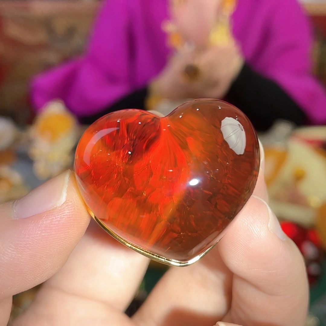 琥珀戒指银S925镀金镶嵌31克