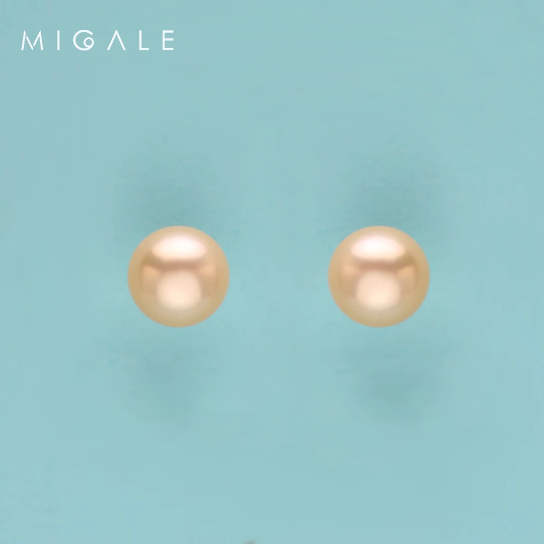 真品 中国金耳钉 丨约8mm珍珠耳钉C1329