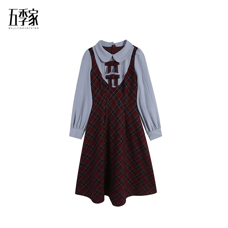 【五季家】新年时尚显瘦气质时尚红格长/短款连衣裙ZL115634