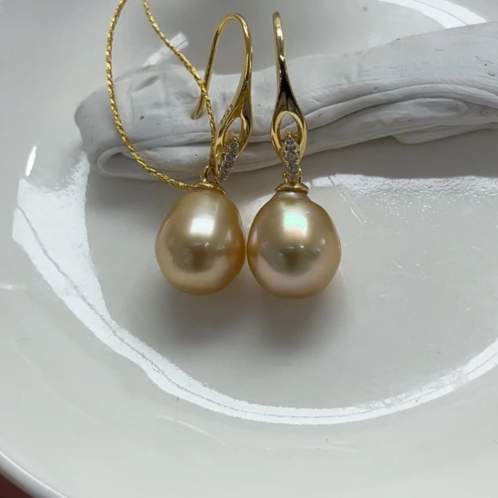 银S925镶嵌耳饰海水珍珠10-11mm24号