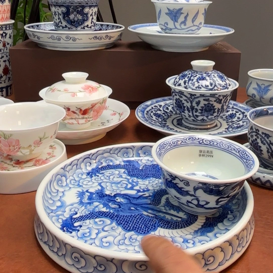 .***.茶具微瑕手绘穿云龙壶承➕压手杯