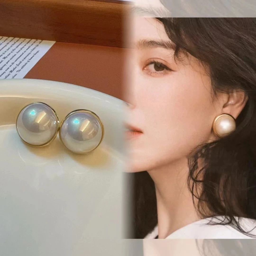 铜合金耳饰 阚清子同款复古港风大珠珠耳扣赫本风耳饰耳环A28