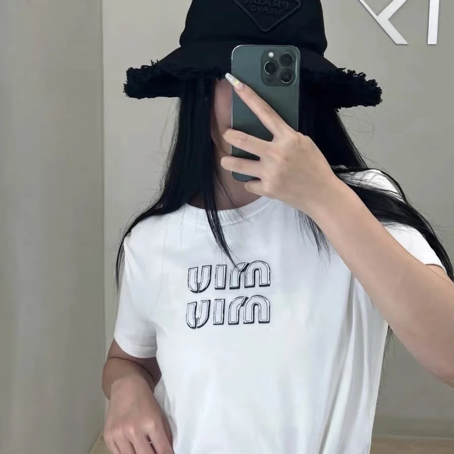 99新 MIU MIU/缪缪 A100622/字母logo白色短袖/S码