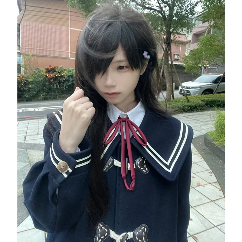 东京岁时记jk大衣秋冬系校供外套保暖绀色牛角扣熊熊出没夹棉大衣