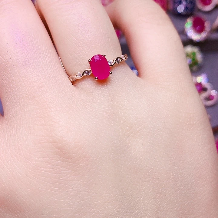 戒指银S925镶嵌红宝石