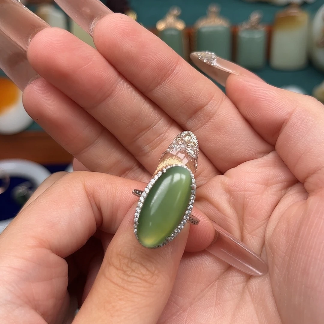 和田玉银S925镀金镶嵌戒指