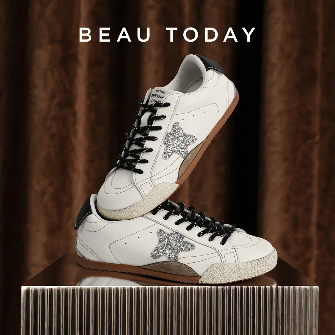 BeauToday牛皮星星鞋女鞋2025新款女小白鞋