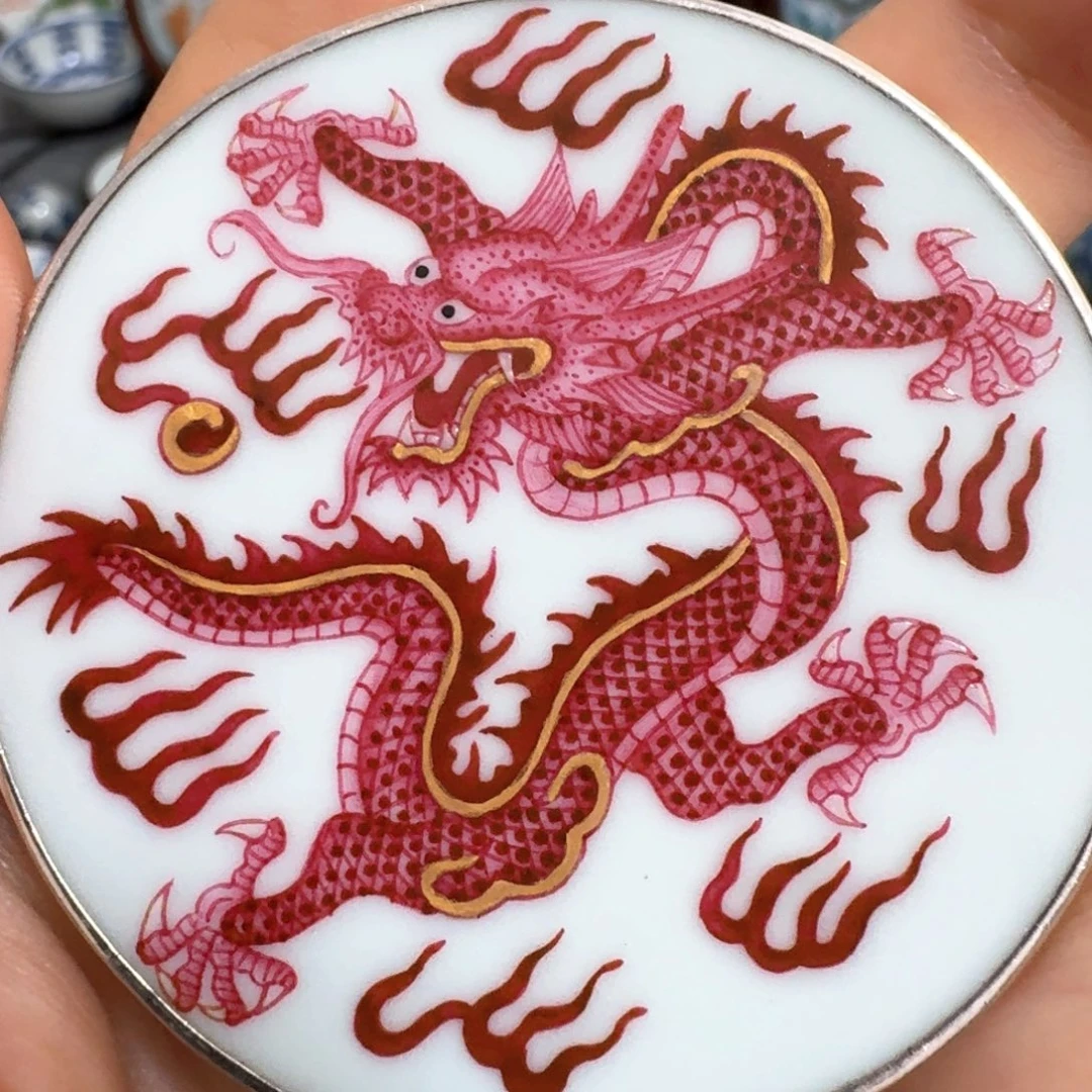 吉***亢瓷片胭脂红金龙挂件