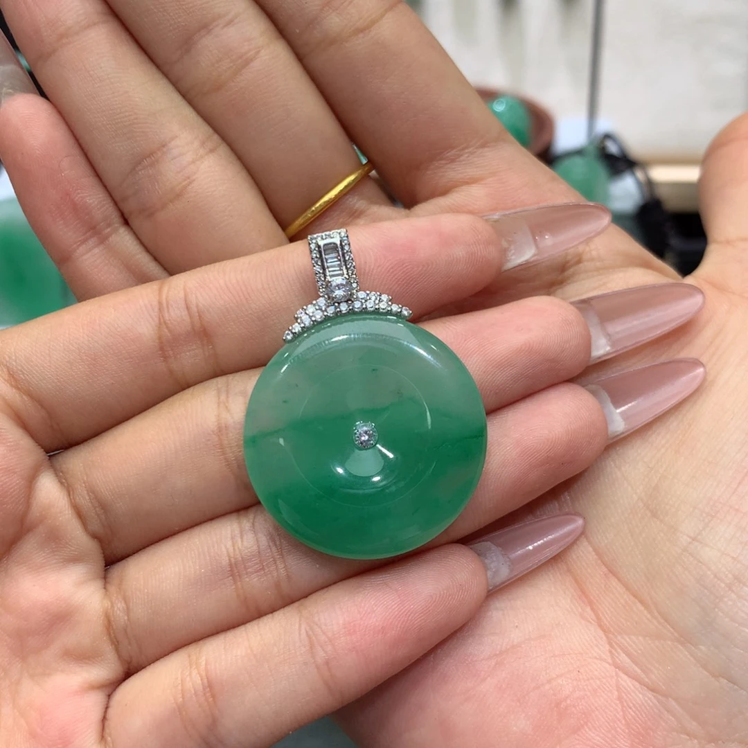 石英质玉（非洲翠）银S925镶嵌颈饰迪****z