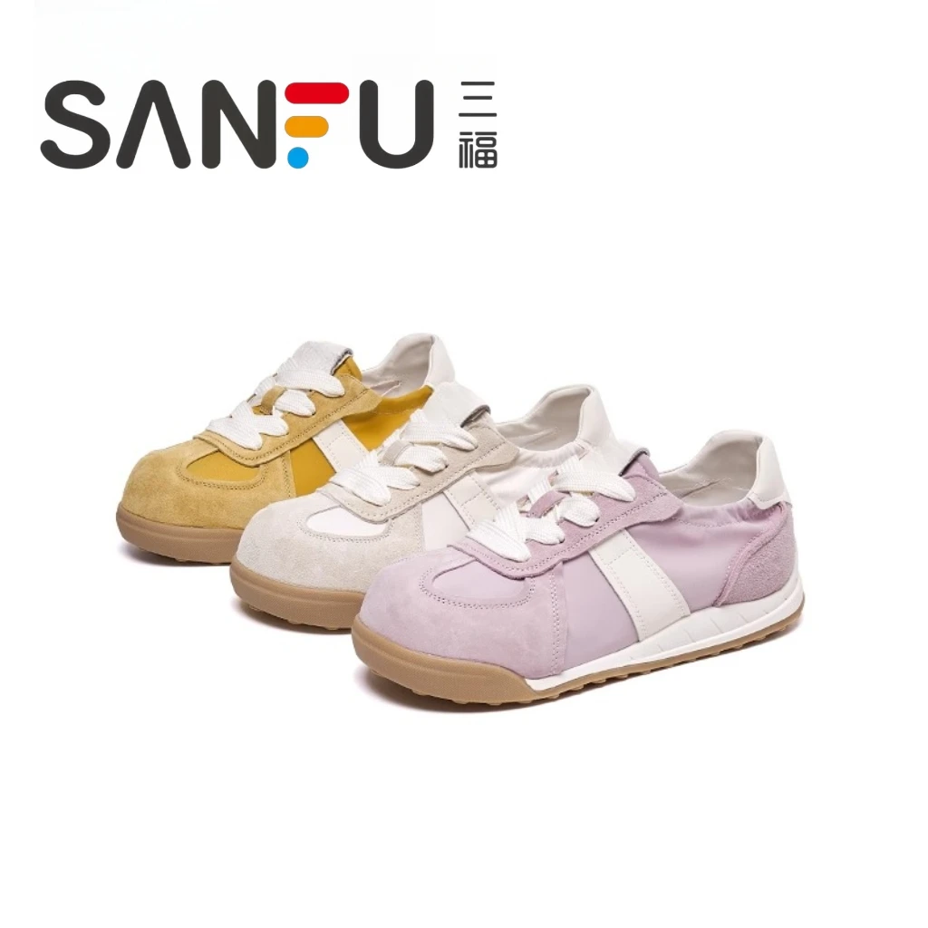 三福潮流女鞋春季百搭透气软底时尚潮流休闲阿甘运动百搭德训鞋女