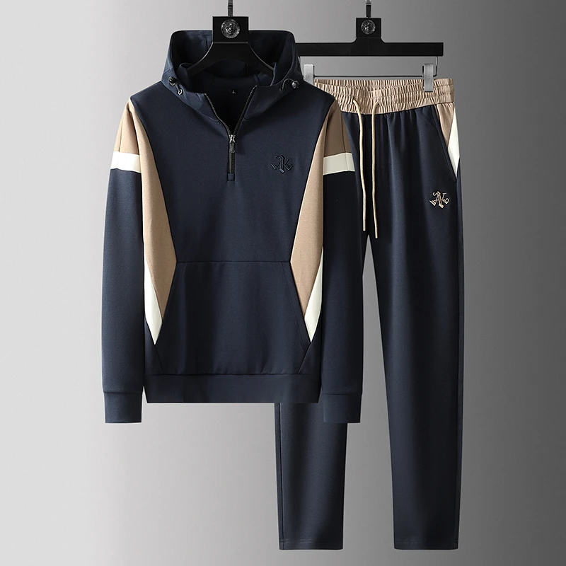 春秋高端莫代尔帅气卫衣男士套装时尚撞色轻奢太空棉套装休闲运动