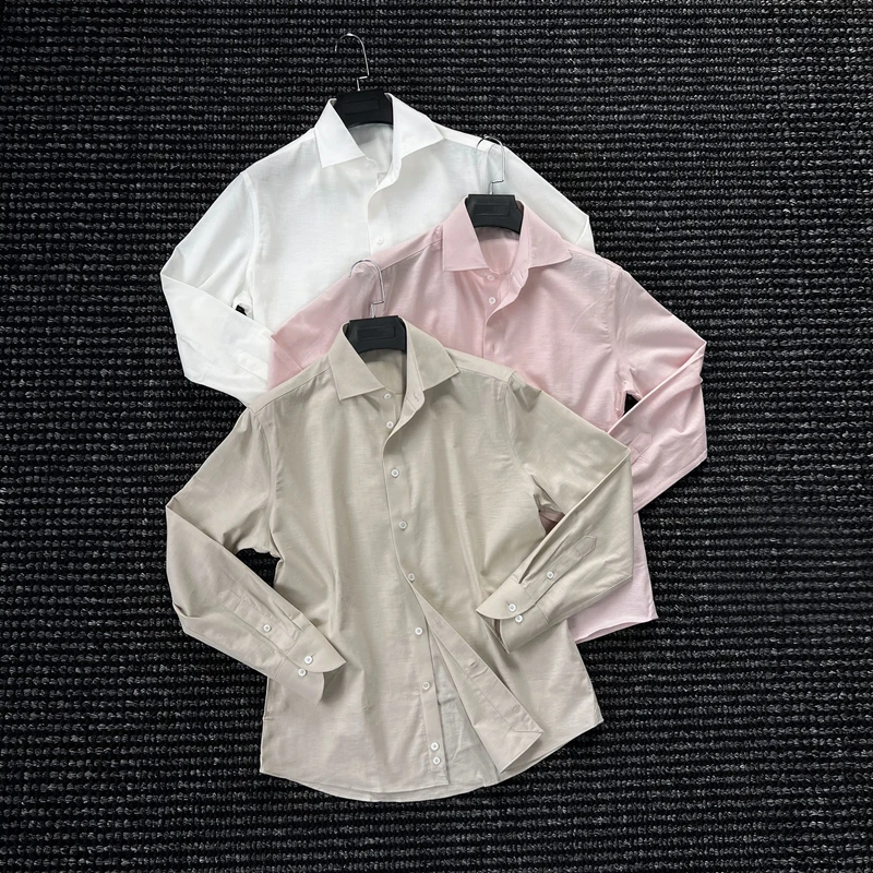 CssuGent那不勒斯皇后高定手工棉麻温莎领衬衫男绅士优雅经典衬衣