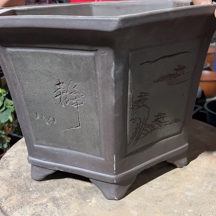 紫砂40灰色六方花盆