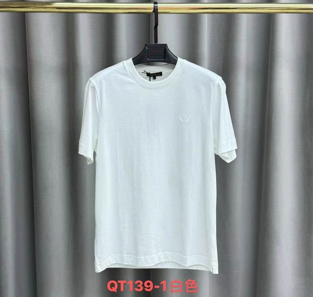 QT139  时尚简约纯色小刺绣圆领休闲百搭打底短袖T恤