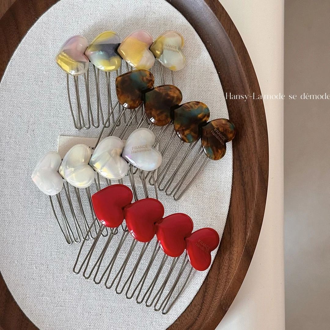 醋酸爱心甜美插梳防滑发夹碎发刘海夹气质发饰固定盘发发簪新款