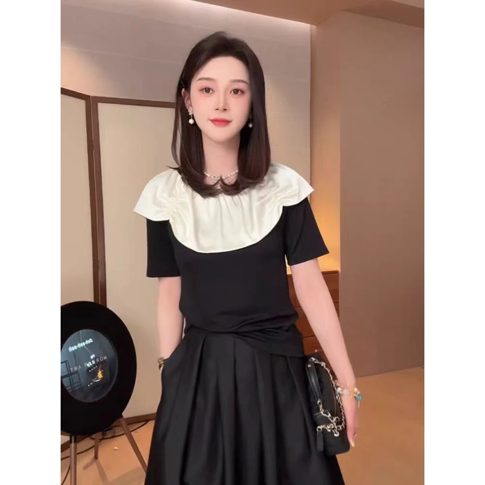 时尚娃娃领短袖小衫ZBS33561衣长52（卡码往小拍）