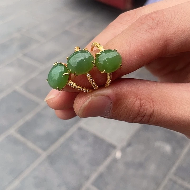 和田玉手镯银S925镶嵌和田玉戒指开口戒多样性发货 拍一发一