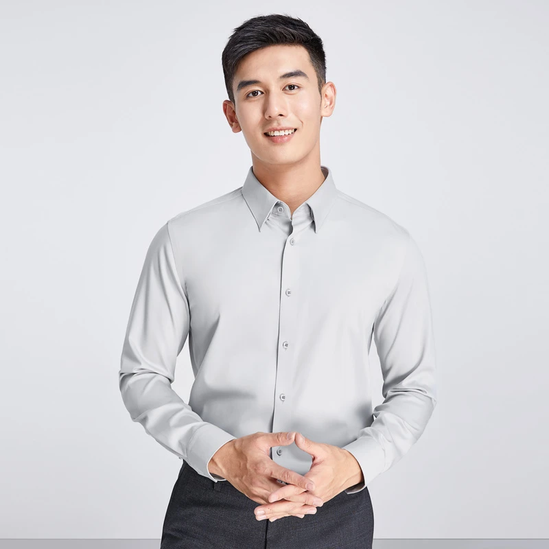 莱克斯顿春新款长袖白色正装衬衫职场正装大尖领修身版3030330172
