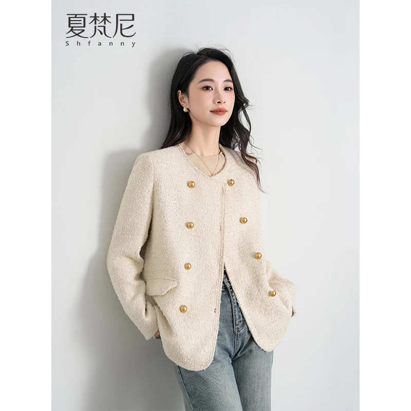 夏梵尼香榭日记秋季小香双排扣气质百搭上衣外套小香风小个子外衣