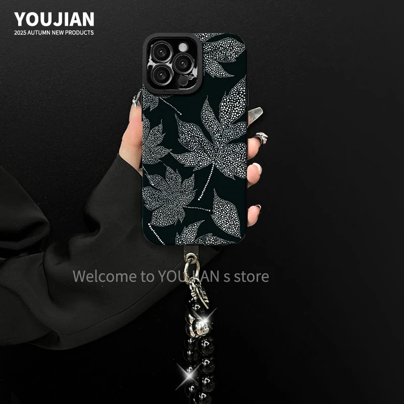 适用【苹果/oppo/华为/vivo/小米】暗黑个性波点枫叶防摔手机壳女款