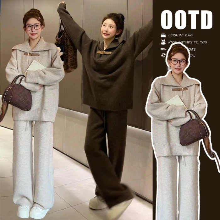 孕妇秋冬套装2025新款时尚慵懒风针织毛衣两件套秋冬韩系休闲上衣