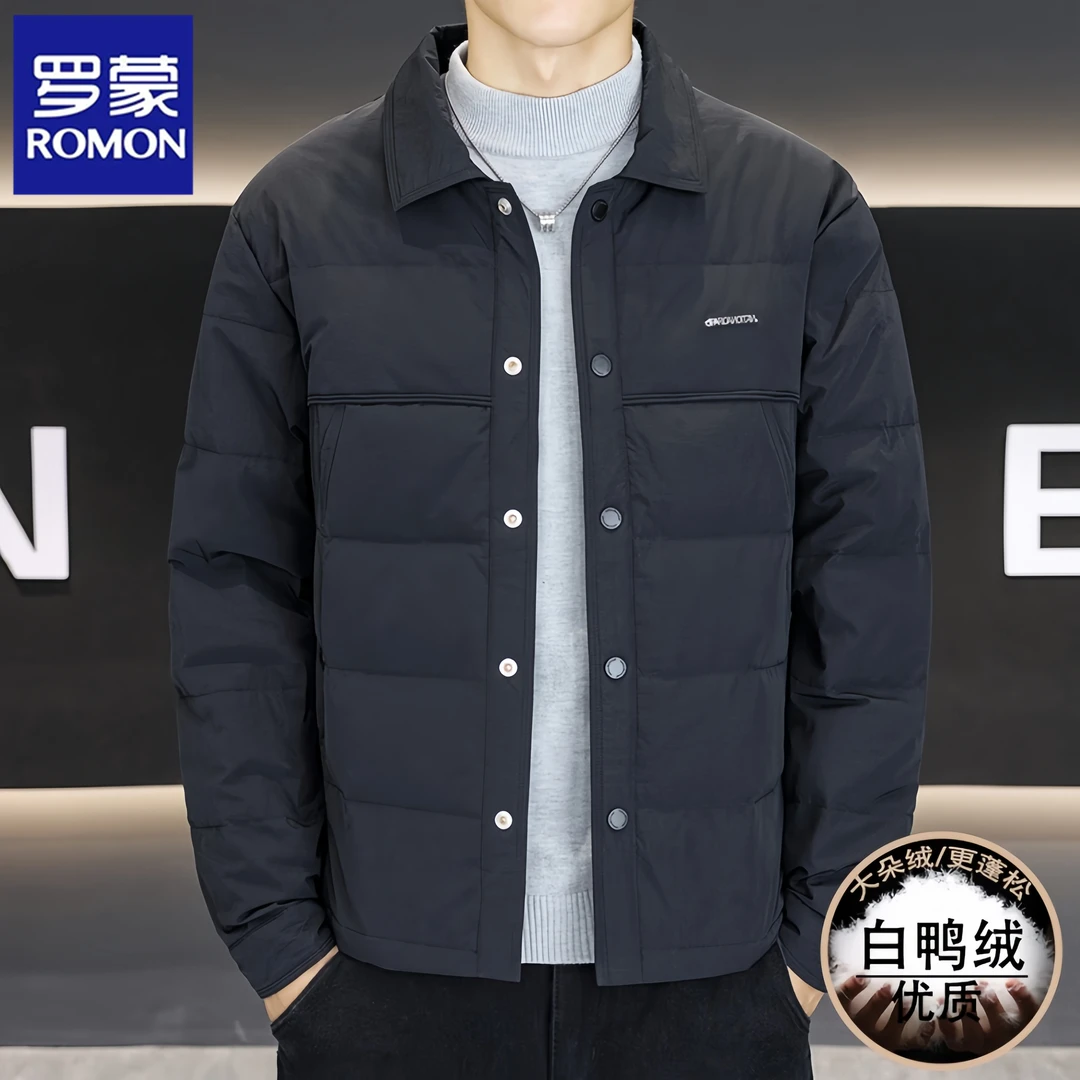 罗蒙男士羽绒服2025冬季新款潮牌欧货休闲短款白鸭绒保暖加厚外套
