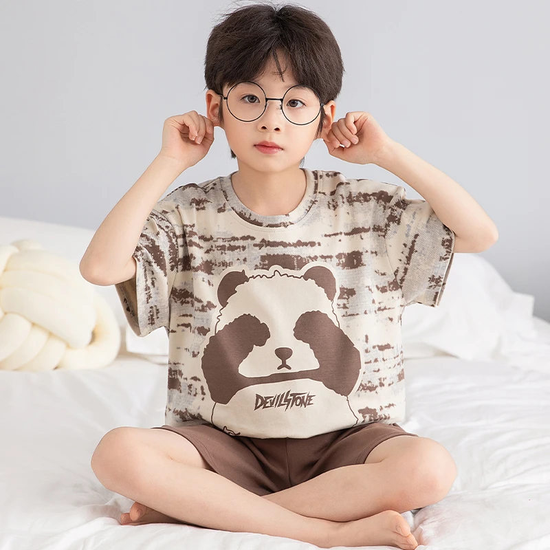 男童睡衣纯棉夏季薄款中大童卡通小孩学生短袖全棉儿童家居服套装