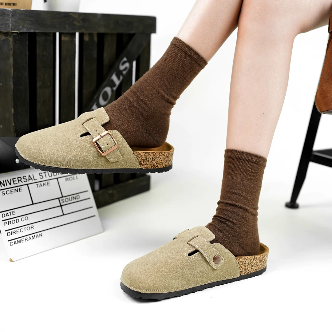 勃肯鞋女款2025新款外穿半包头法式网红平底一脚蹬半拖鞋穆勒鞋