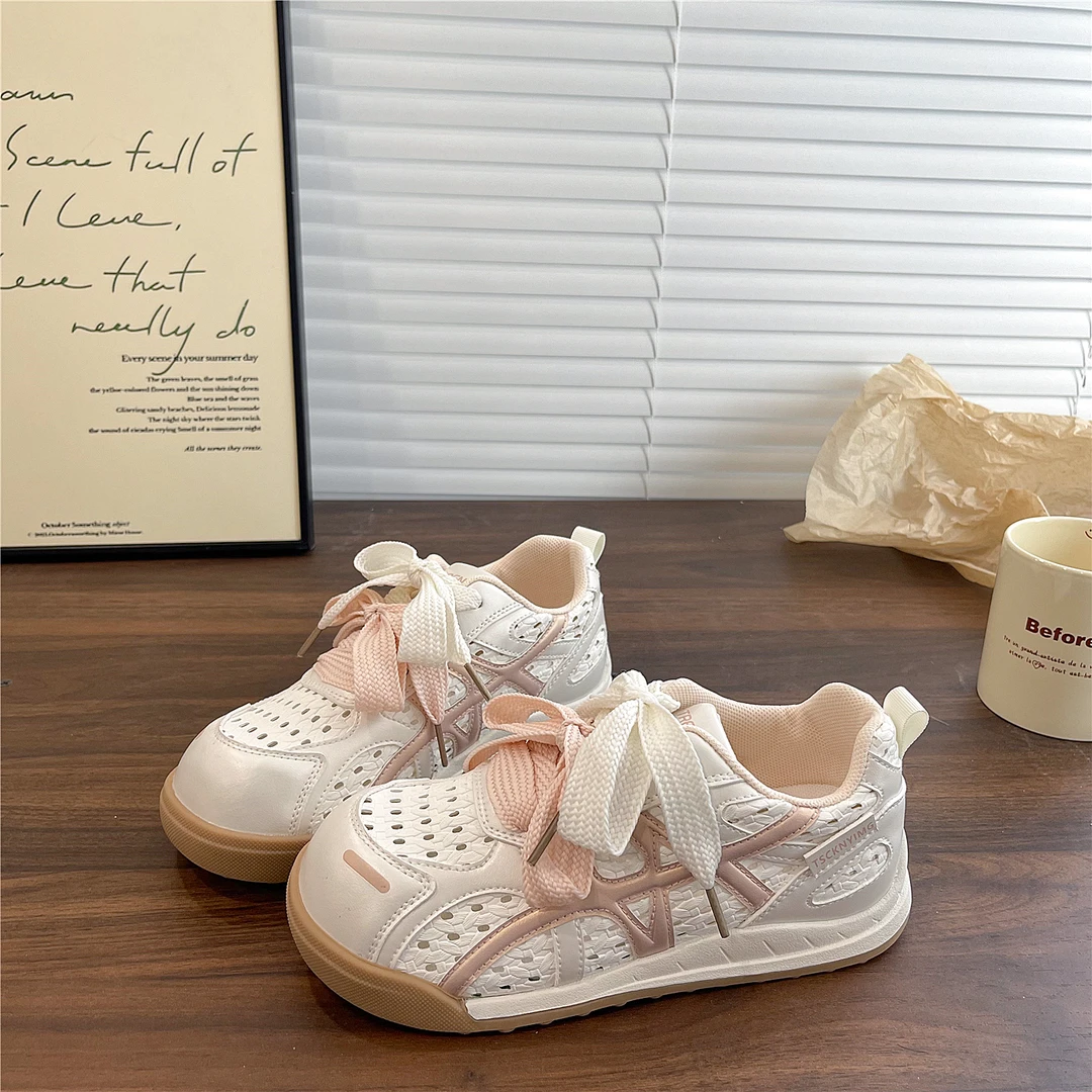 双鞋带网面透气韩版2025秋季阿甘鞋百搭chic鞋子圆头运动休闲鞋女