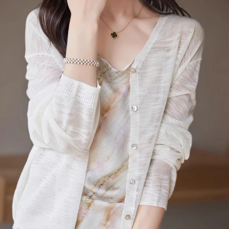 竹节麻针织开衫女25年春薄款空调衫短款配裙子披肩外搭防晒衣外套
