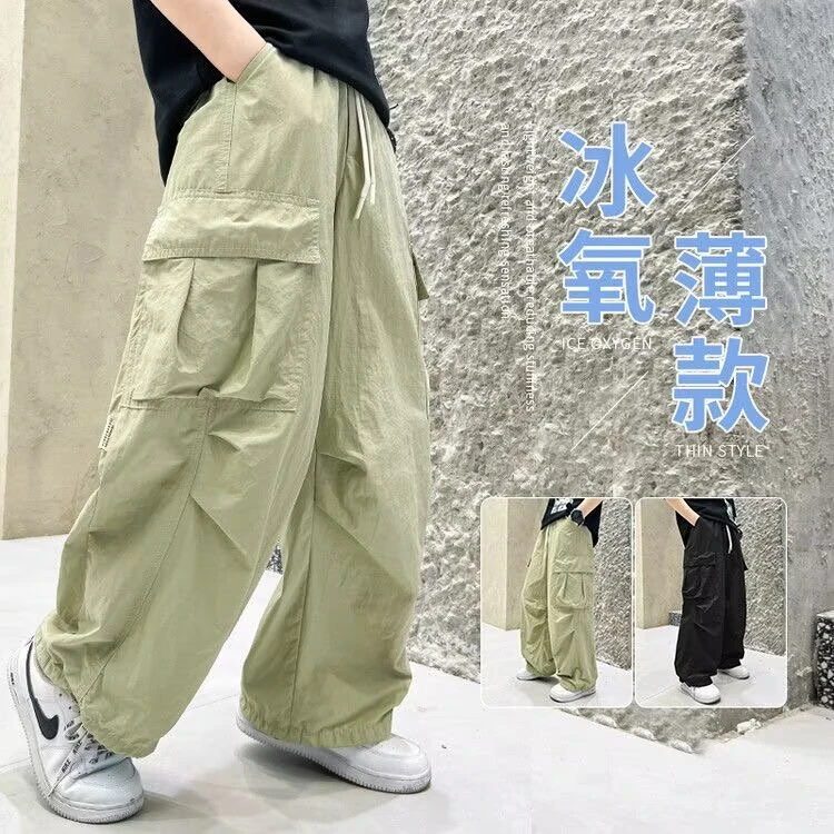 男童工装裤夏季薄款2025新款儿童中大童直筒阔腿裤潮帅气速干防蚊