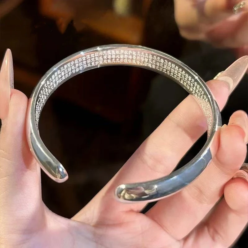 足银手镯 足银手镯8号链接足银999.9光面贵妃心经手镯年轻送妈妈